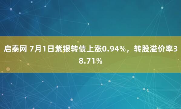 启泰网 7月1日紫银转债上涨0.94%，转股溢价率38.71%