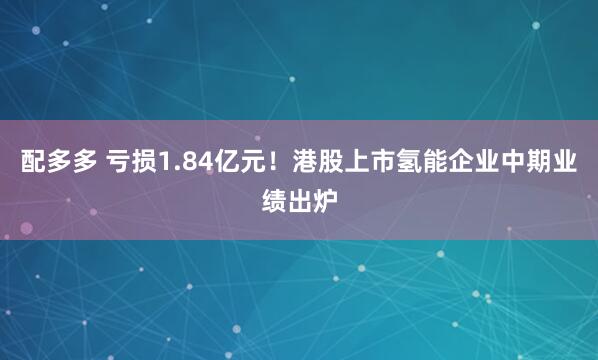 配多多 亏损1.84亿元！港股上市氢能企业中期业绩出炉