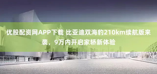 优股配资网APP下载 比亚迪双海豹210km续航版来袭，9万内开启家轿新体验